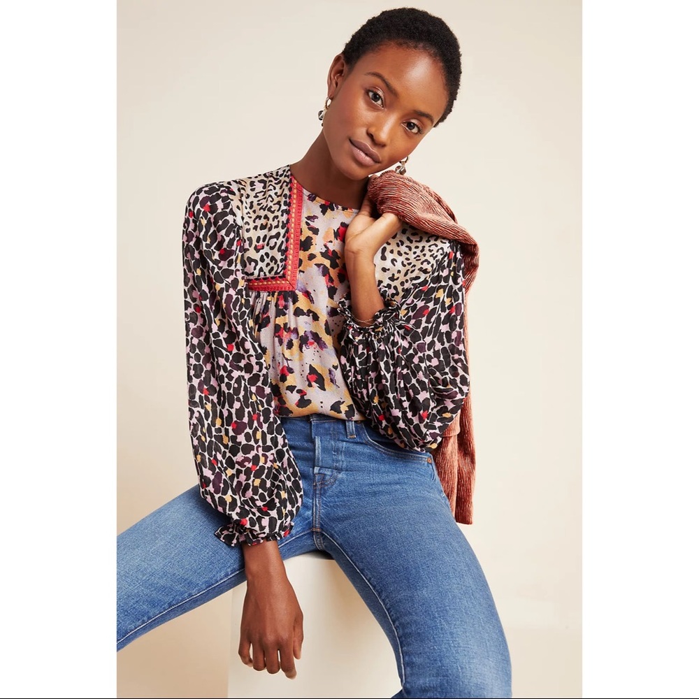 BL-NK LONDON Joelle Leopard Peasant Blouse